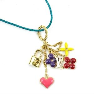 Louis Vuitton
Gold Multicolor Blue Green Leather Sweet Monogram Pendant Necklace